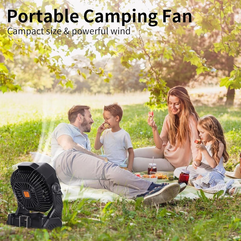WESTTREE 20000mAh Camping Fan with LED Lantern USB TpyeC Rechargeable Battery Operated Fan Outdoor Fans with Light & Hook,4 Speeds Personal USB Desk for Camping Black X26A - Image 3